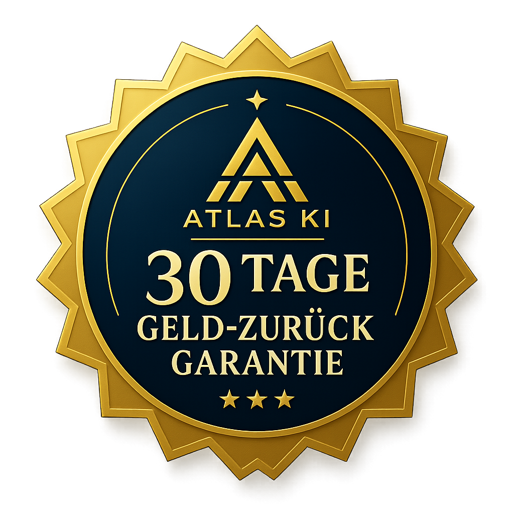 Atlas Refund — 30 Tage Geld-zurück-Garantie Siegel mit ATLAS KI Logo