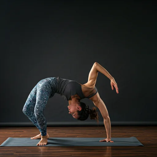 portrait of an athletic yoga teacher performing a challenging balance pose with grace